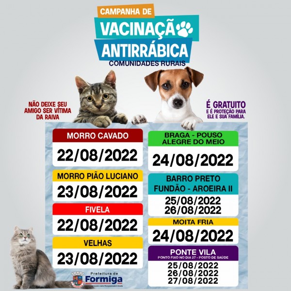 Cronograma da vacinação antirrábica nesta semana